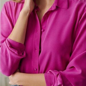 Sezane 100% Silk Ann Shirt, Fuchsia Pink, Size 36